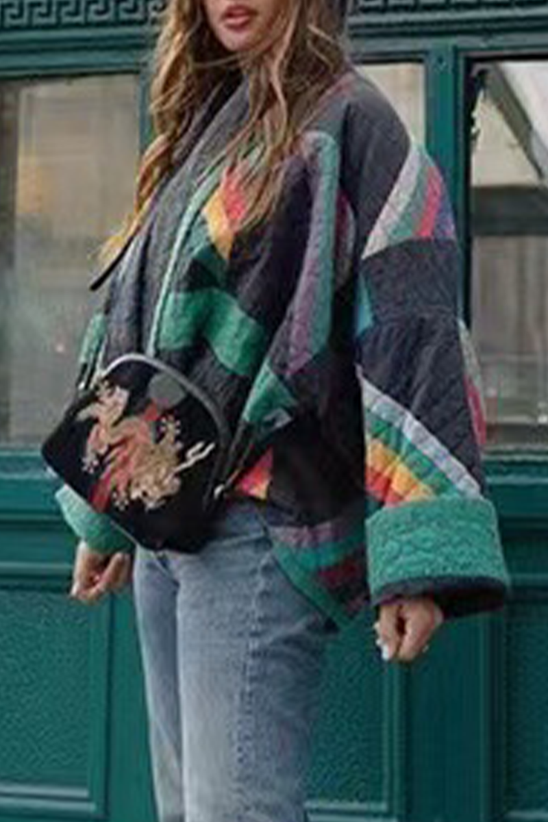 British Style Color Block Contrast Turndown Collar Outerwear