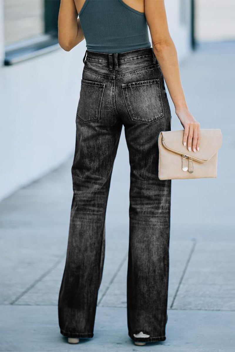 Ripped Boot Cut Denim Jeans