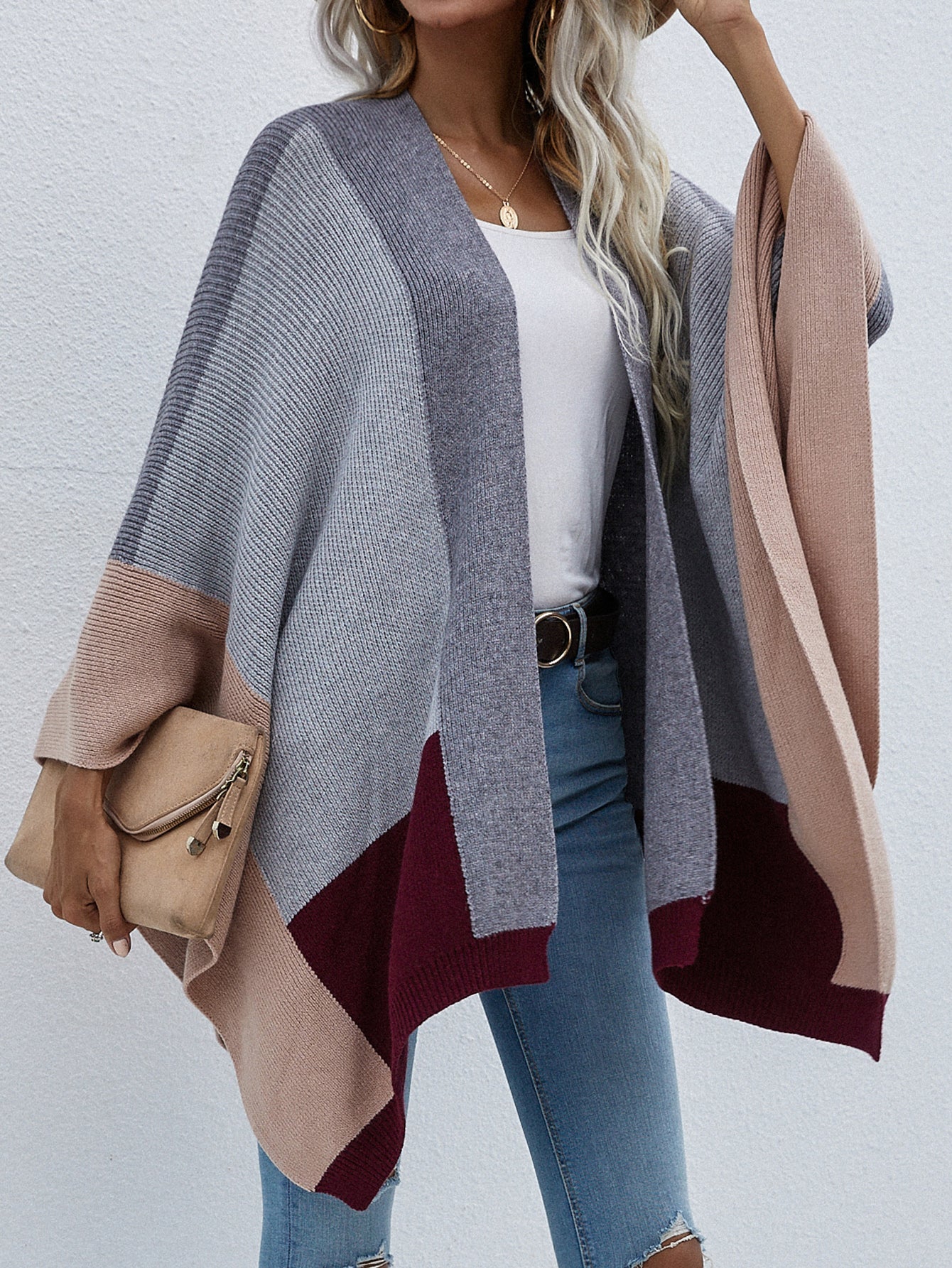 Autumn Winter Office Plaid Loose Knitted Cardigan Coat Sweater