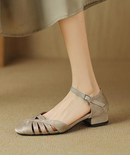 Green Comfy Hollow Out Splicing Buckle Strap Chunky Sandals Ap1004