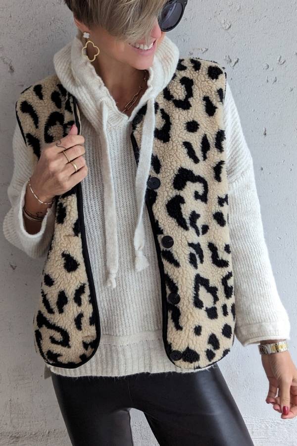 Leopard Print Front Opening Autumn and Winter Vest Jacket