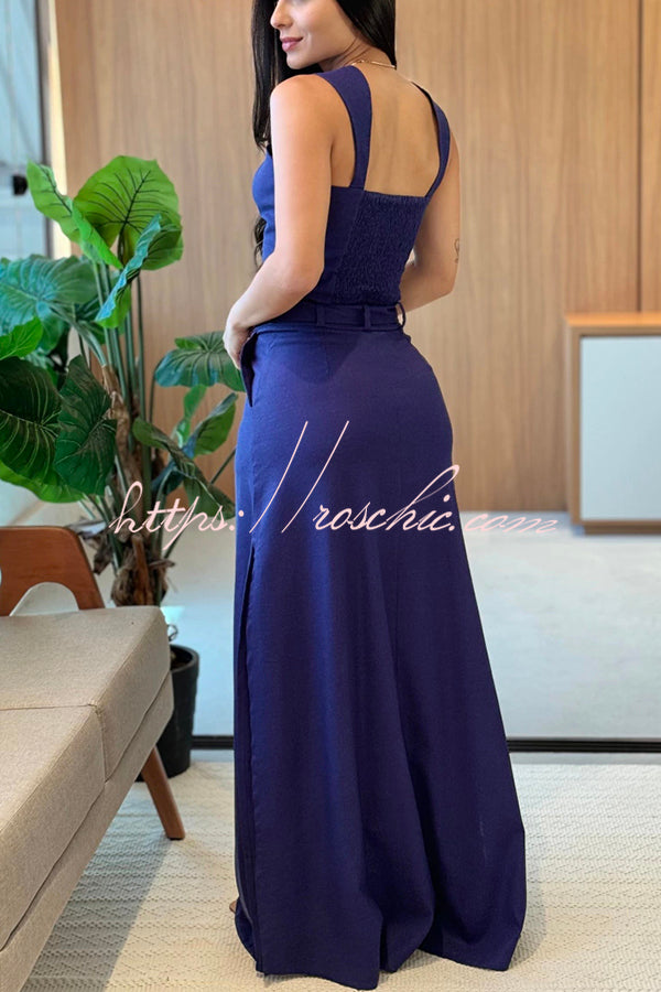 Color Slim Fit Camisole Top and High Waist Slit Pocket Long Skirt Set