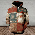 Comstylish Men's Retro Christmas Santa Claus Color Block Hooded Sweatshirt