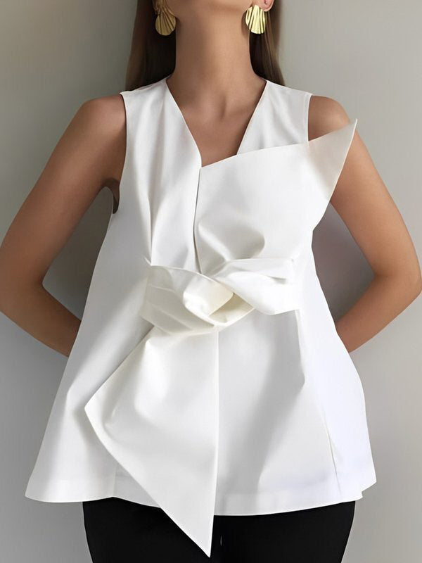 A-line Loose Knot Color V-neck Vest Top