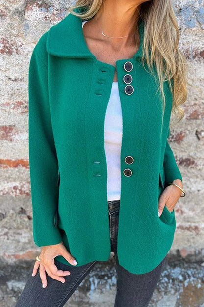 Color Lapel Long Sleeve Button Loose Coat