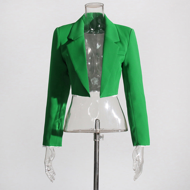 Autumn Short Blazer Flanging High Waist Straight Pants Suit Two Piece Set – Fall Outfit