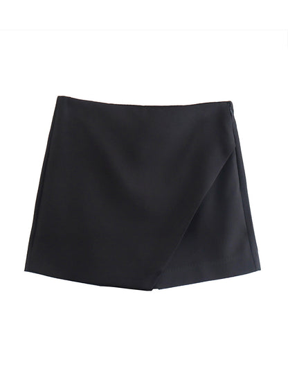 New Candy Color Asymmetrical Shorts Skirts Lady Zipper Fly Pockets Hot Shorts Pantalone