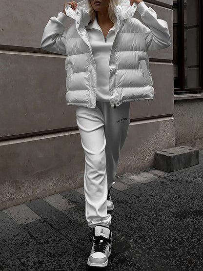 Loose Sleeveless Drawstring Split-joint Zipper Hooded Padded Vest