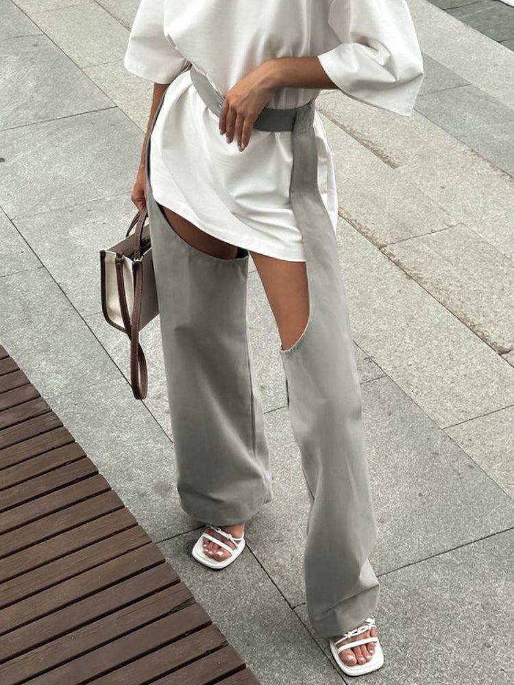 Tossy Hollow Out Long Pants High Waist Straight Patchwork Wide Leg Going Out Evening Club Button Pants for