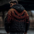 Viking Halloween Scared Pumpkin Face Jacquard Knit Twist Zip Hooded Sweater Cardigan artswardrobe