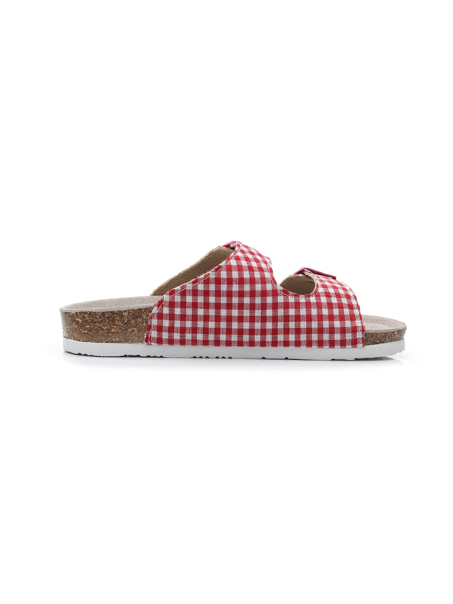 Maibulun | Tartan Gingham Double-buckle Sandals Slides - Red
