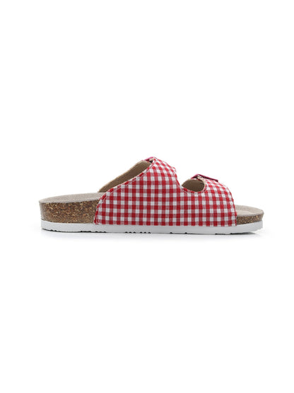 Maibulun | Tartan Gingham Double-buckle Sandals Slides - Red