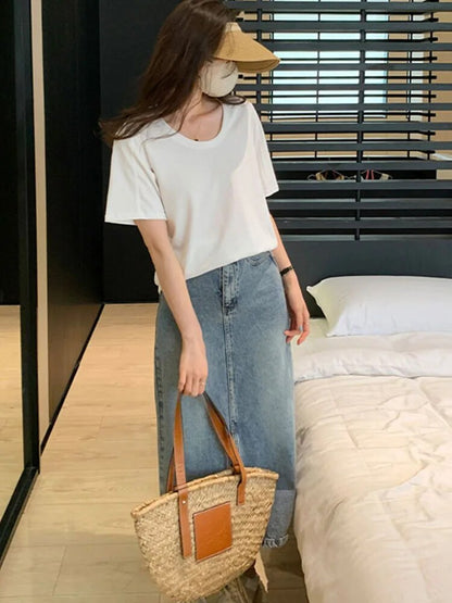 Summer New Color Slim ’s T-shirt I T-shirt Woman Grey Apricot Purple Red White O-neck Top