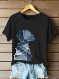Comstylish Women's Retro Funny Denim Patch Animal Dog Print T-shirt