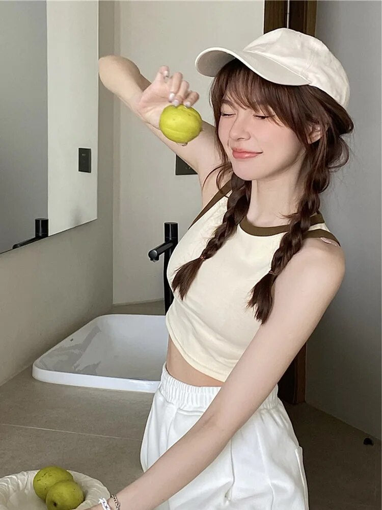 ’s Tank Top Girl T Shaped Vest With Padded Female Summer Korean New Style Slim Short Bottoming Sling Crop Top