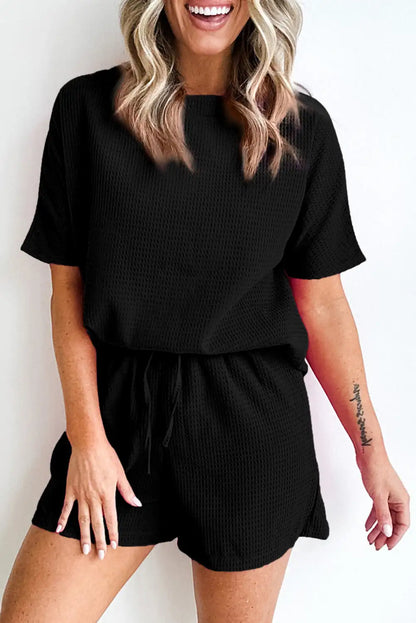 Black Textured Tee and Shorts