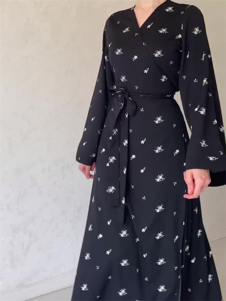 Tossy Printed Bandage Maxi Dress for V-neck Patchwork High Waist Lace-up Party Looks Long Dress New