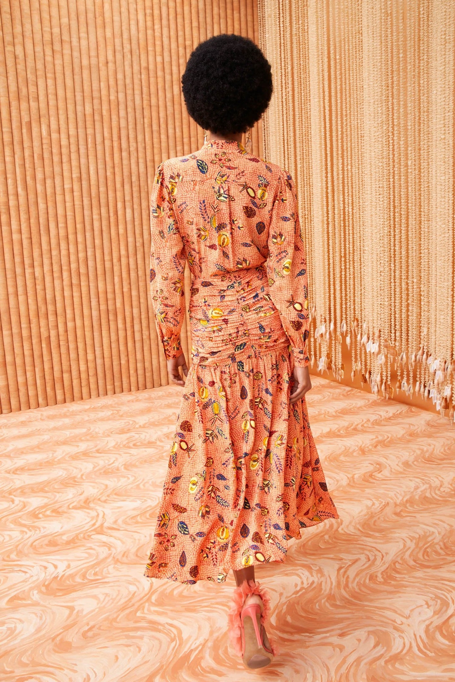 Paisley Print Lantern Sleeve Midi Dress