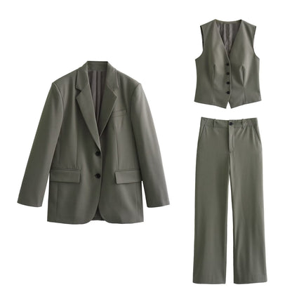 Autumn ’s Button Suit Coat Vest Pants Set – Stylish Fall Outfit