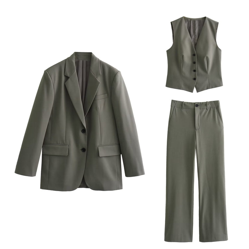 Autumn ’s Button Suit Coat Vest Pants Set – Stylish Fall Outfit