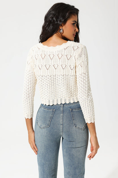 Long Sleeve Buckle Knit Cardigan Beige