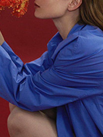 Long Sleeves Loose Color Split-joint Streamer High Neck Blouses