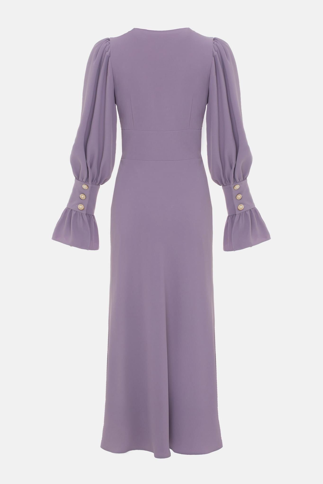 V-neck Lantern Sleeve Midi Dress