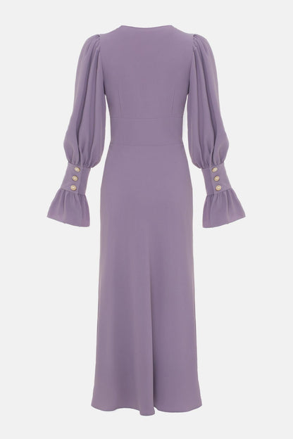 V-neck Lantern Sleeve Midi Dress