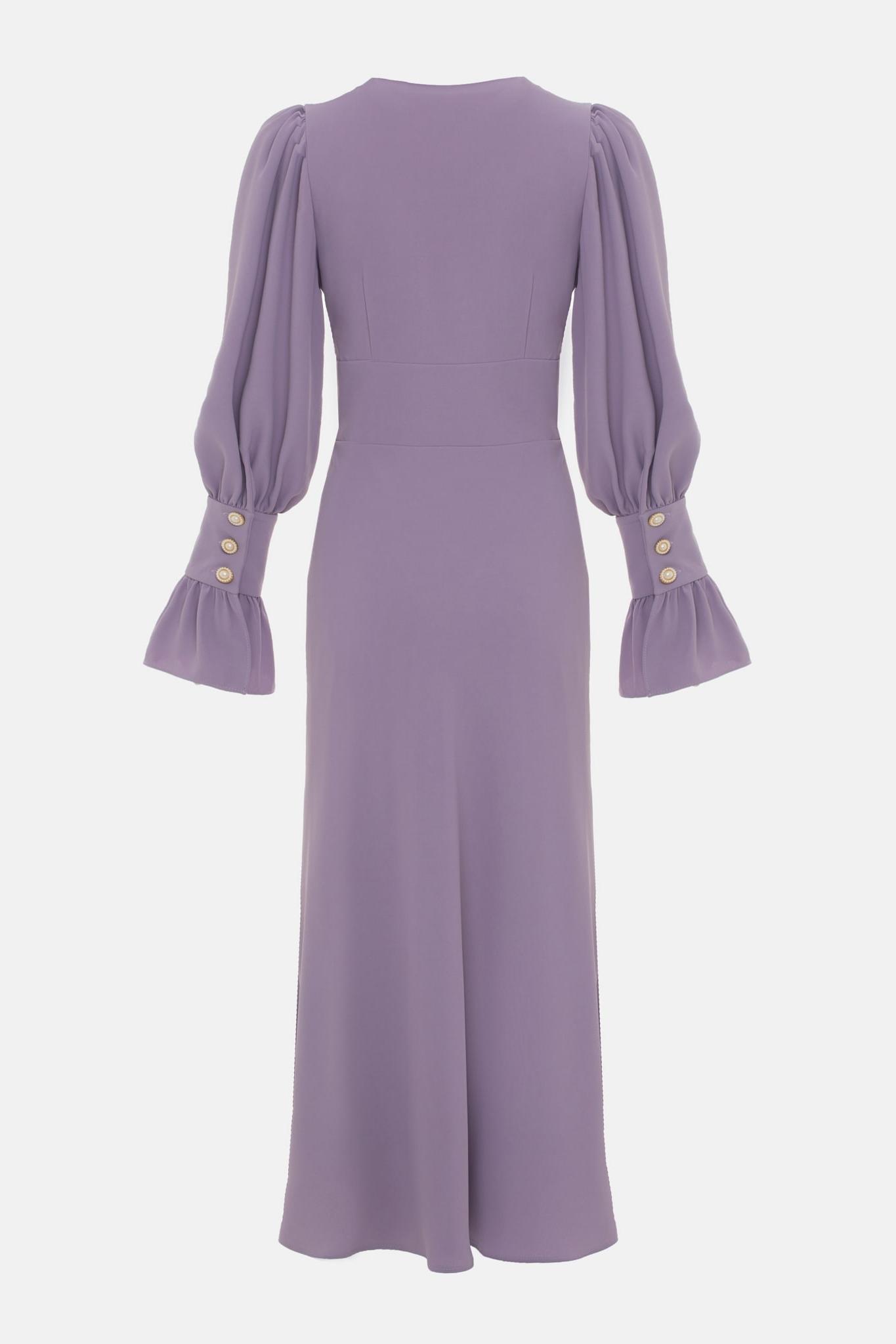 V-neck Lantern Sleeve Midi Dress