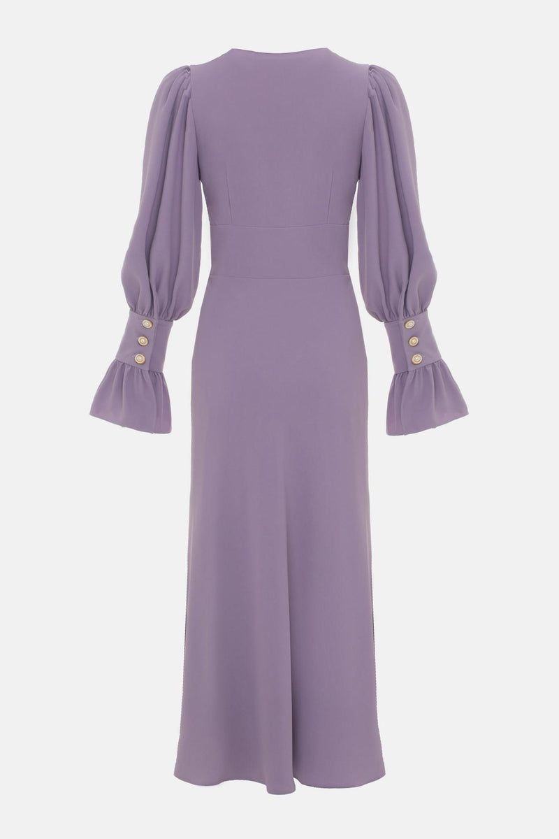 V-neck Lantern Sleeve Midi Dress