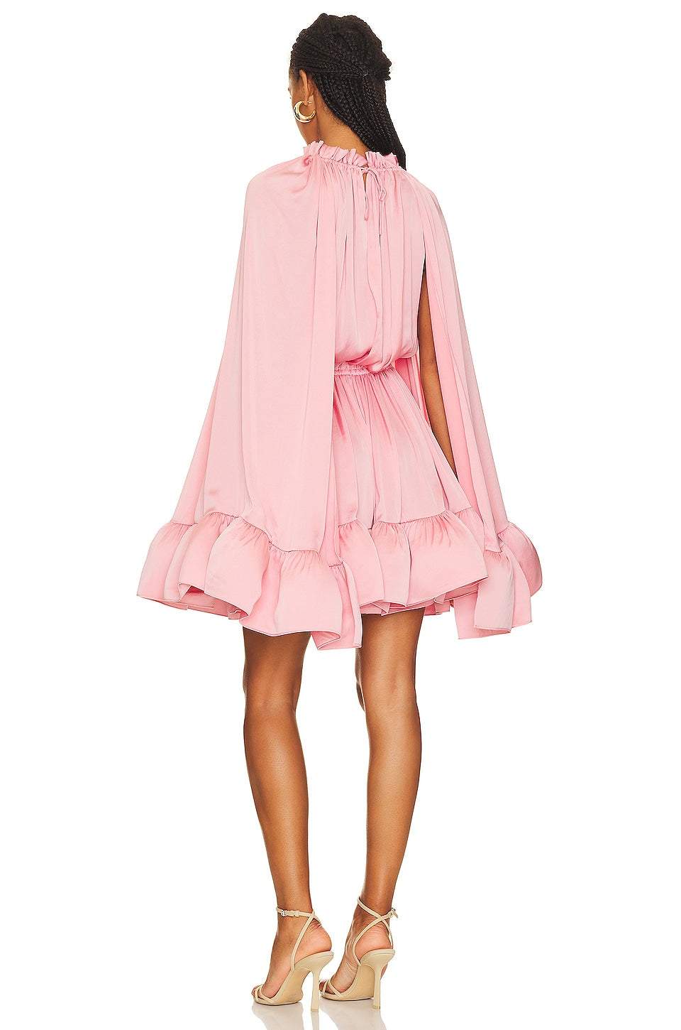 Halter Neck Tapered Waist Peplum Hem Mini Dress Pink