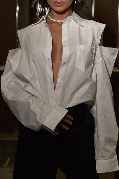 Hollowed Out Buttons Tops
