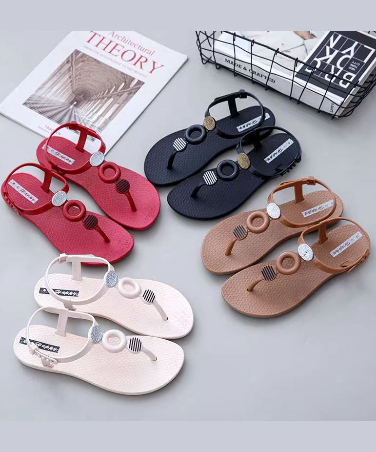 Red Splicing Peep Toe Beach Thong Sandals Oi036