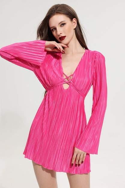 V-neck Petal Sleeve Mini Dress