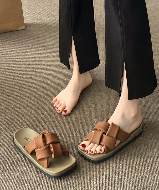 Beige French Platform Slide Sandals Peep Toe Ap1053