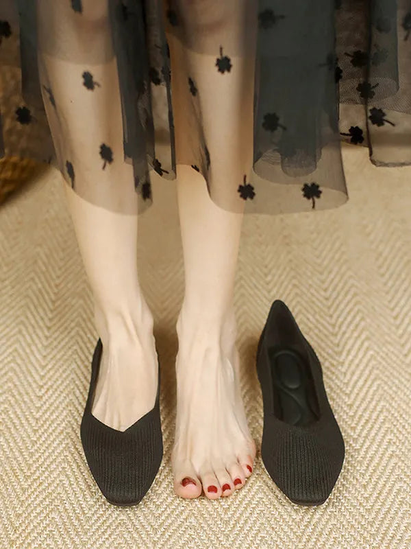 Color Square-toe Flats Shoes