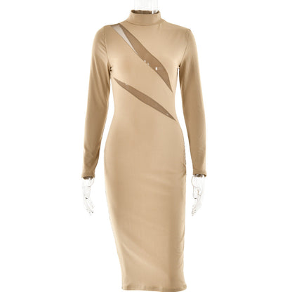Spring Round Neck Long Sleeve Stitching Dress Dress – Print Mini Dress