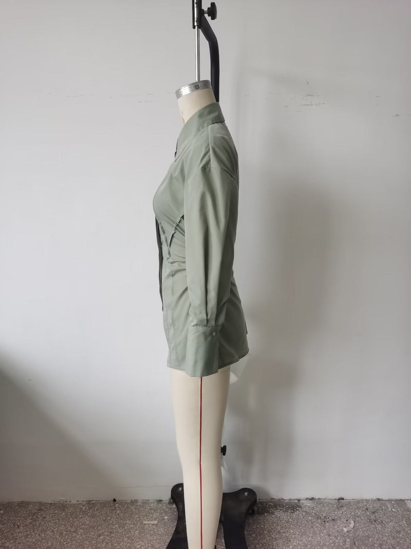 Niche Design Pinch Pleated Cardigan Blouse