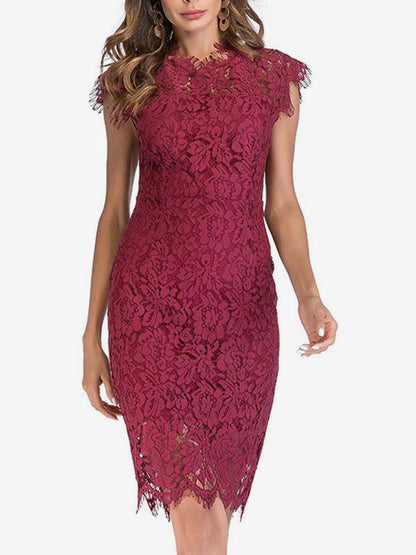 Birthday Bodycon Dresses Pink Sleeveless Designed Neckline Midi Dress Sheath Dress Pencil Dress