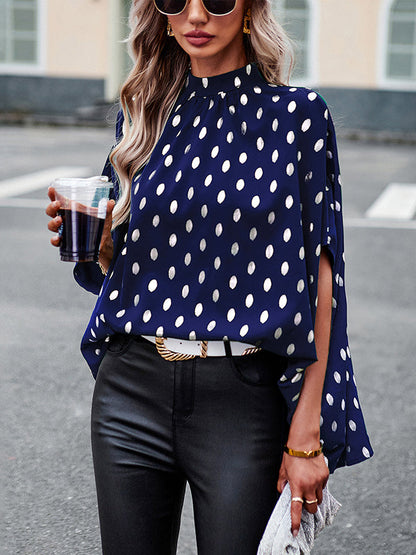 Loose Bandage Polka Dot Round-neck Blouses&shirts Tops