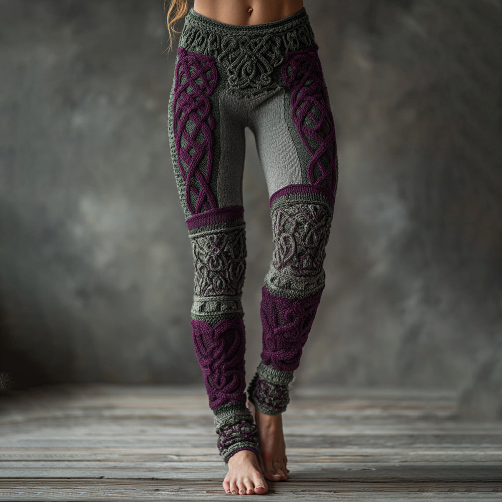 Christmas Celtic Knot Knit Jacquard Cozy Leggings artswardrobe