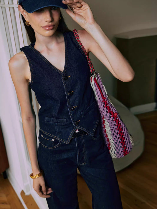 Denim Vest With Back Belt