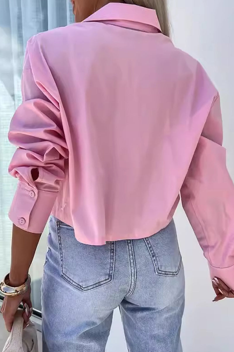 British Style Buttons Turndown Collar Tops