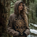 Women's Contrast Color 3d Star And Moon Embroidery Knitted Hoodie artswardrobe