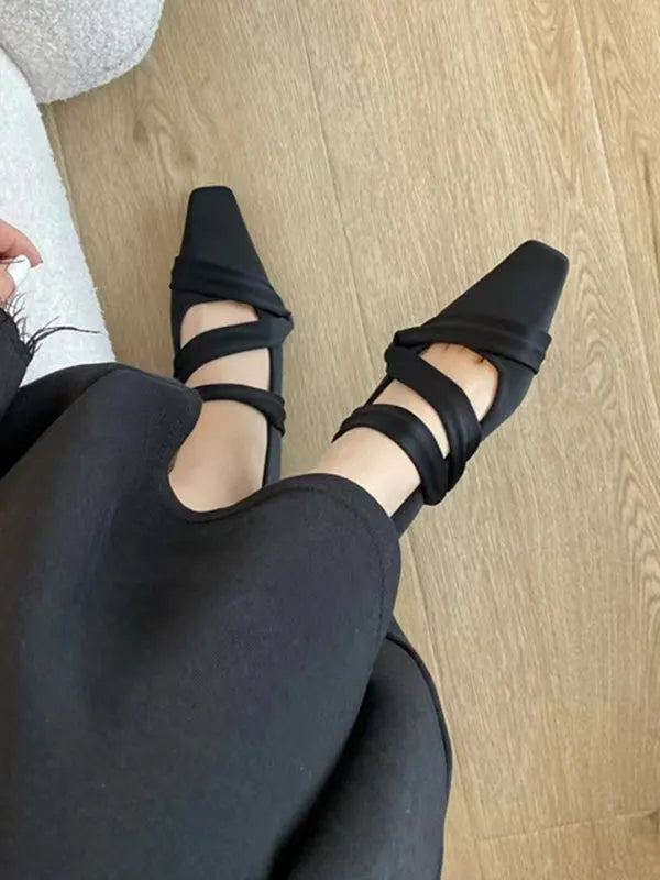 Color Square-toe Flat Shoes