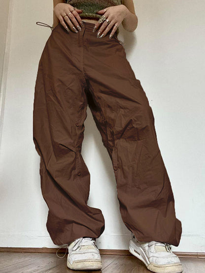 Joggers Tech Pants High Waist Brown Baggy Trousers Y2k Clothes