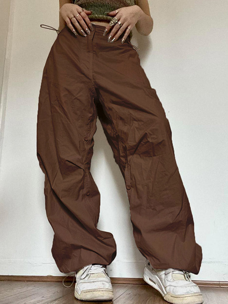 Joggers Tech Pants High Waist Brown Baggy Trousers Y2k Clothes