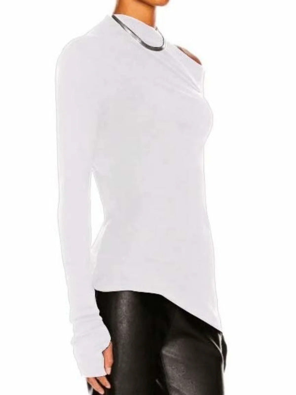 Stylish Color One-shoulder Long Sleeves T-shirt Top