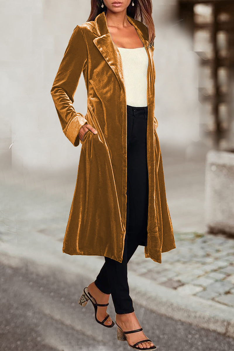 British Style Pocket Turn-back Collar Outerwear