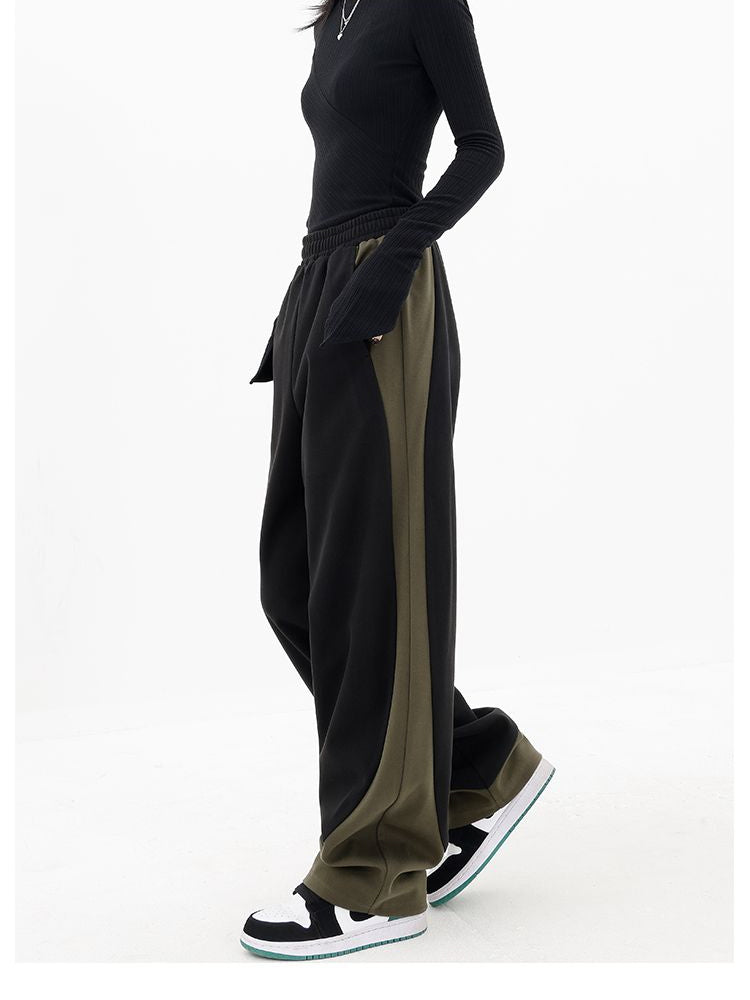 Spring Retro Loose Contrasting Trousers Joggers Baggy Wide Leg Sweatpants High Waisted Sporty Y2k Pants Clothes
